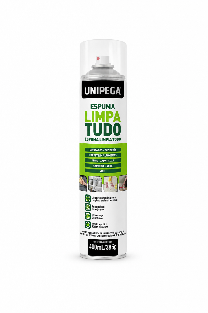Espuma Mágica LIMPA TUDO UniPega 400ml/385g - Estofados, Pisos, Carpetes, Tênis, Camurça - 4404
